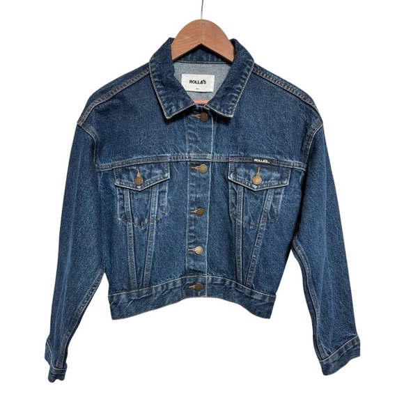 Rolla’s Slouch Crop Jacket Charlene Blue Size S Vintage Look Denim Jacket NWOT - Picture 1 of 7